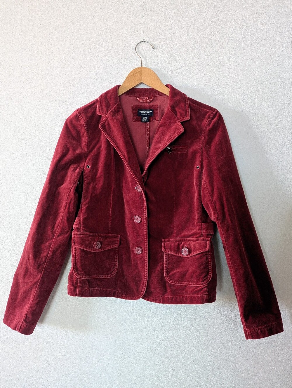 American Eagle Cotton Burgundy Velvet Jacket Women's Medium